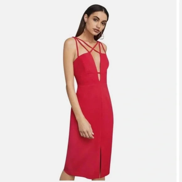 bcbgmaxazria strappy bodycon dress Pre-owned BCBG MaxAzria Tier Satin Halter Dress